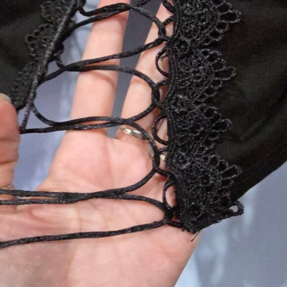 Diamond In The Dark Black Lace Up Flutter Sleeve Top Gothic Romantic Dark M - Picture 4 of 8